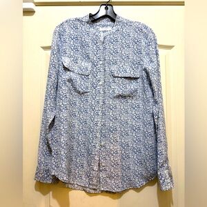 Equipment Femme Blue White Silk Floral Button Down Blouse Size S